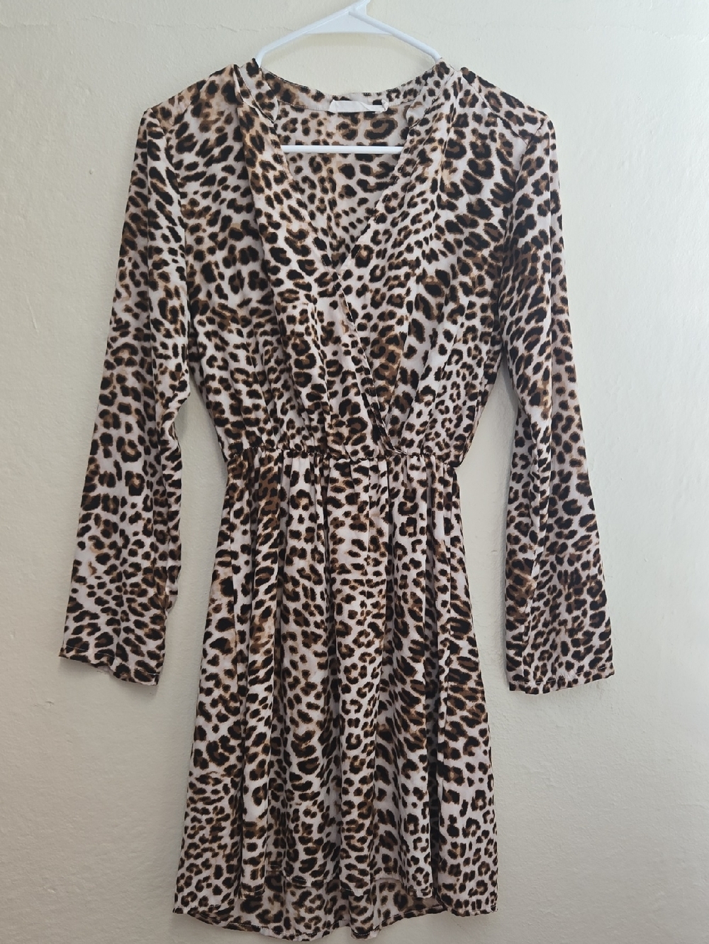 All in Favor Leopard Print Long Sleeve Wrap Dress - Brown/Black/Cream_0043
